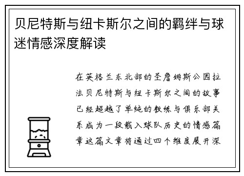 贝尼特斯与纽卡斯尔之间的羁绊与球迷情感深度解读 贝尼特斯与纽卡斯尔之间的羁绊与球迷情感深度解读