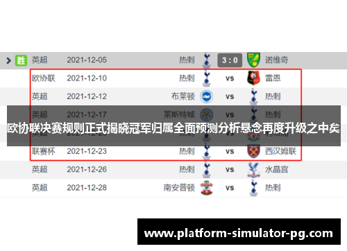 欧协联决赛规则正式揭晓冠军归属全面预测分析悬念再度升级之中矣